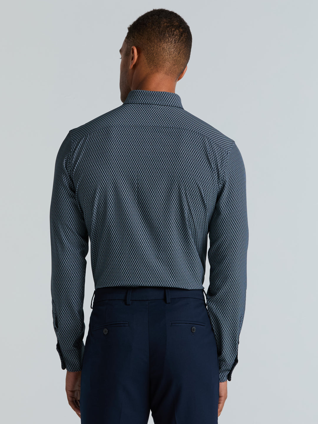 Slim Fit Diamond Geo Print Shirt (Dark Sapphire) 