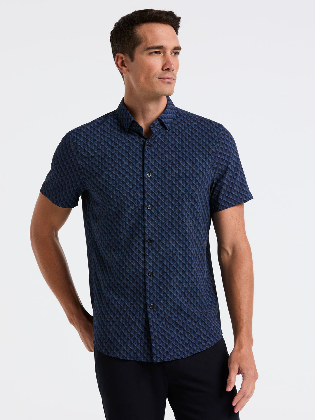 Slim Fit Diamond Geo Print Short Sleeve Shirt (Dark Sapphire) 