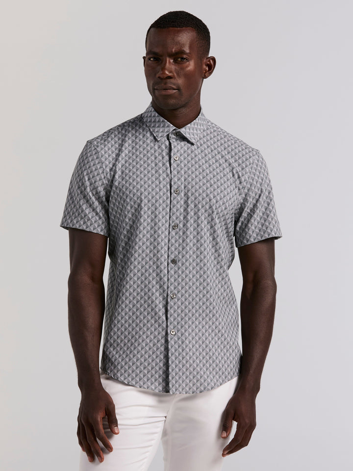 Slim Fit Diamond Geo Print Short Sleeve Shirt (Sharkskin) 