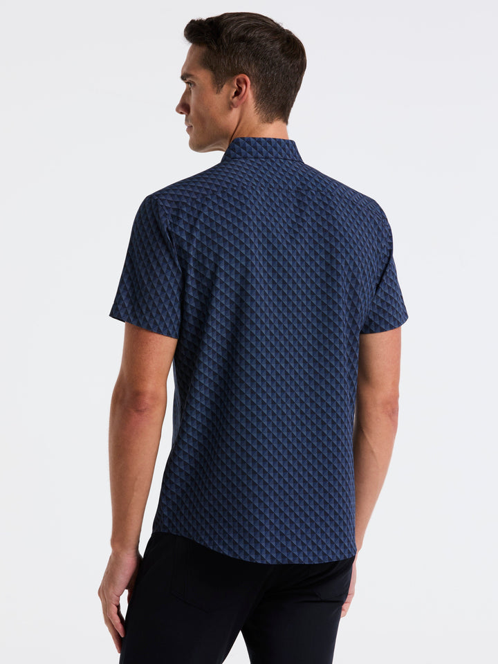 Slim Fit Diamond Geo Print Short Sleeve Shirt (Dark Sapphire) 