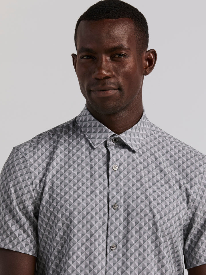 Slim Fit Diamond Geo Print Short Sleeve Shirt (Sharkskin) 