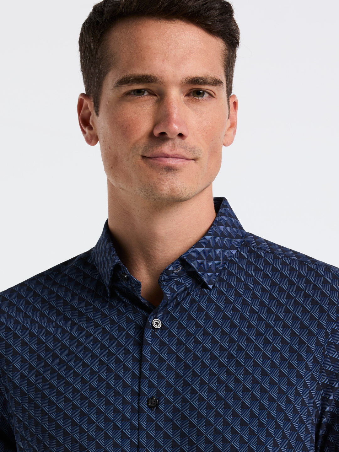 Slim Fit Diamond Geo Print Short Sleeve Shirt (Dark Sapphire) 
