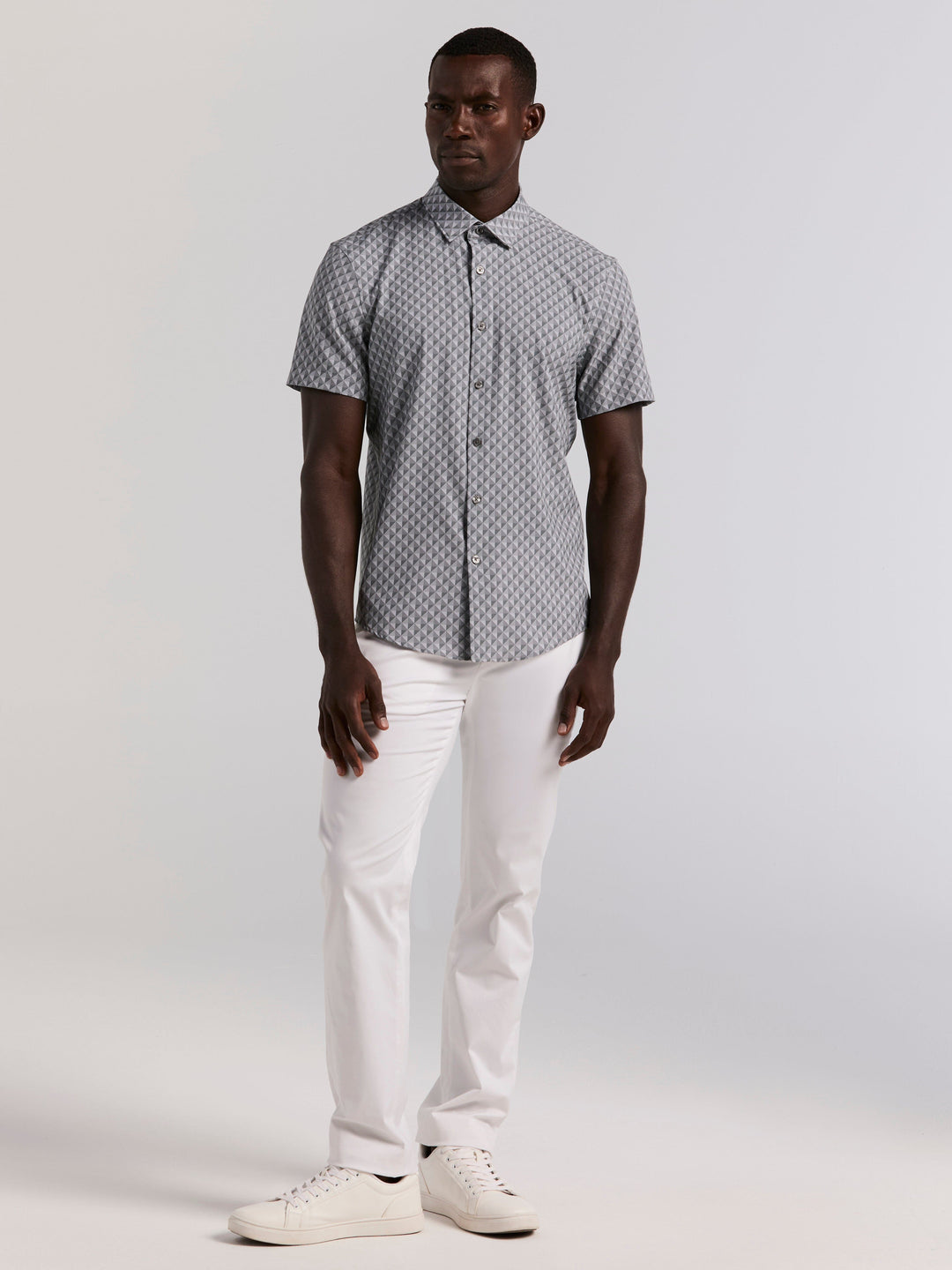 Slim Fit Diamond Geo Print Short Sleeve Shirt (Sharkskin) 
