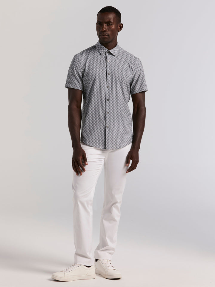 Slim Fit Diamond Geo Print Short Sleeve Shirt (Sharkskin) 