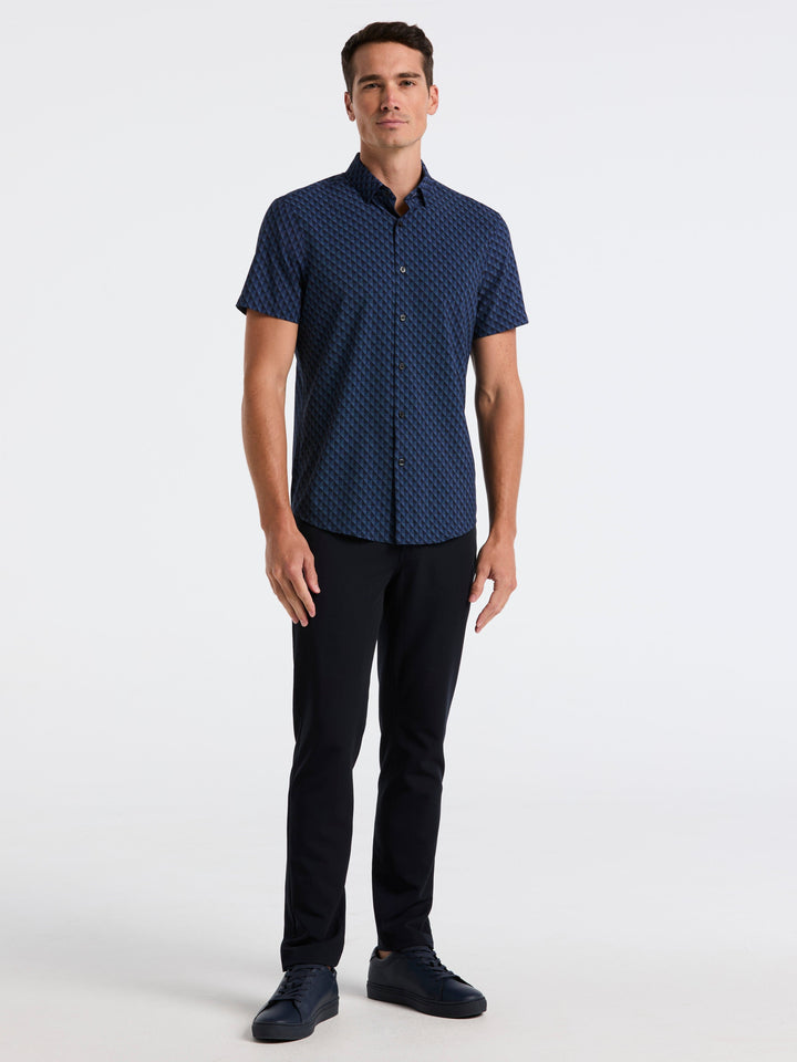 Slim Fit Diamond Geo Print Short Sleeve Shirt (Dark Sapphire) 