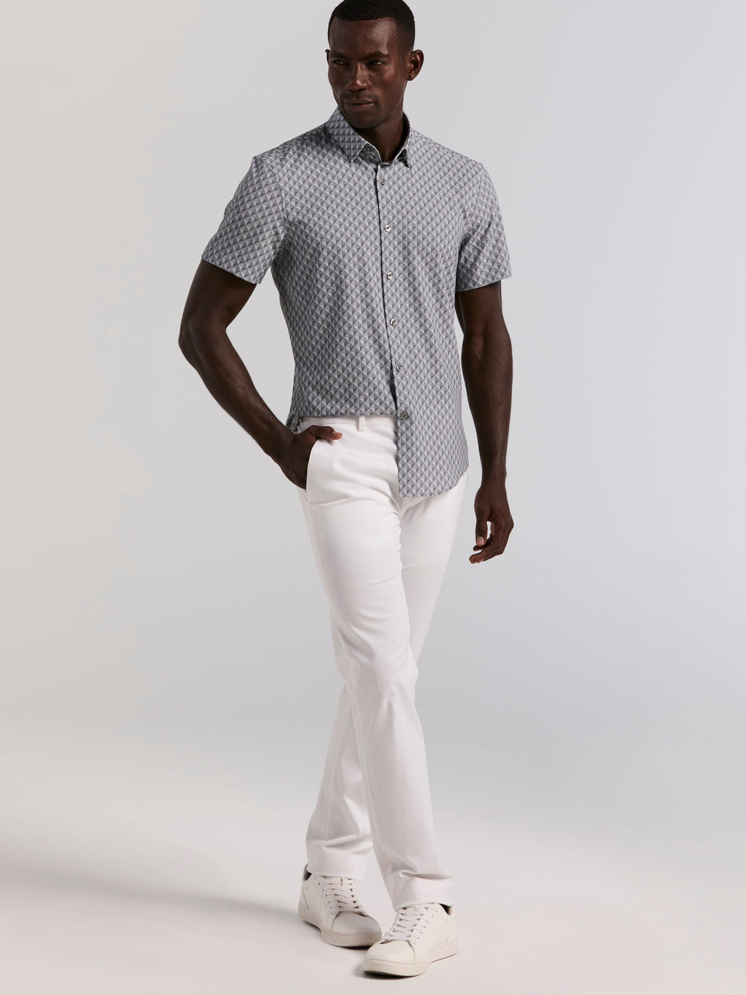 Slim Fit Diamond Geo Print Short Sleeve Shirt (Sharkskin) 