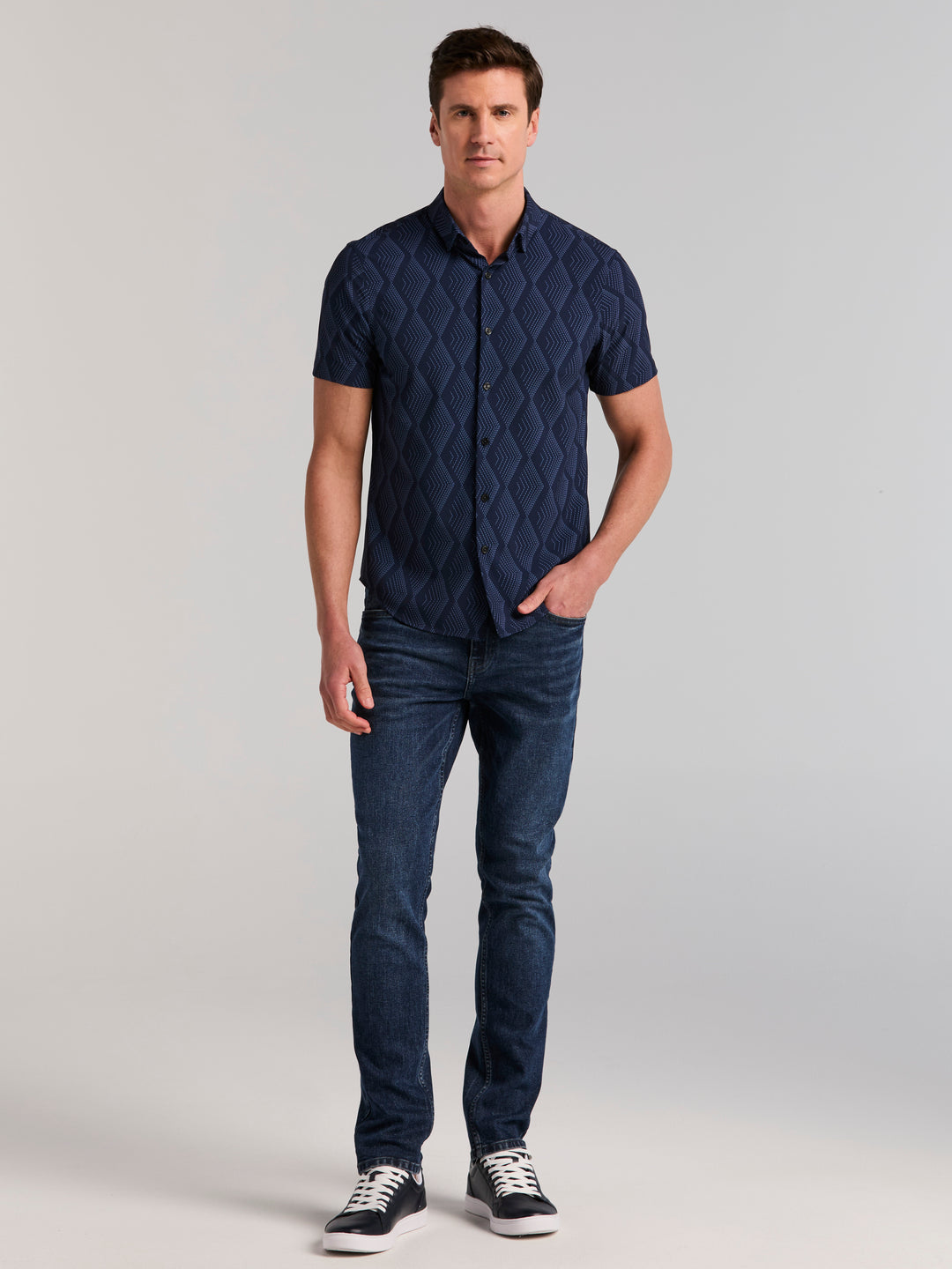 Short Sleeve Diamond Print Shirt (Pageant Blue) 