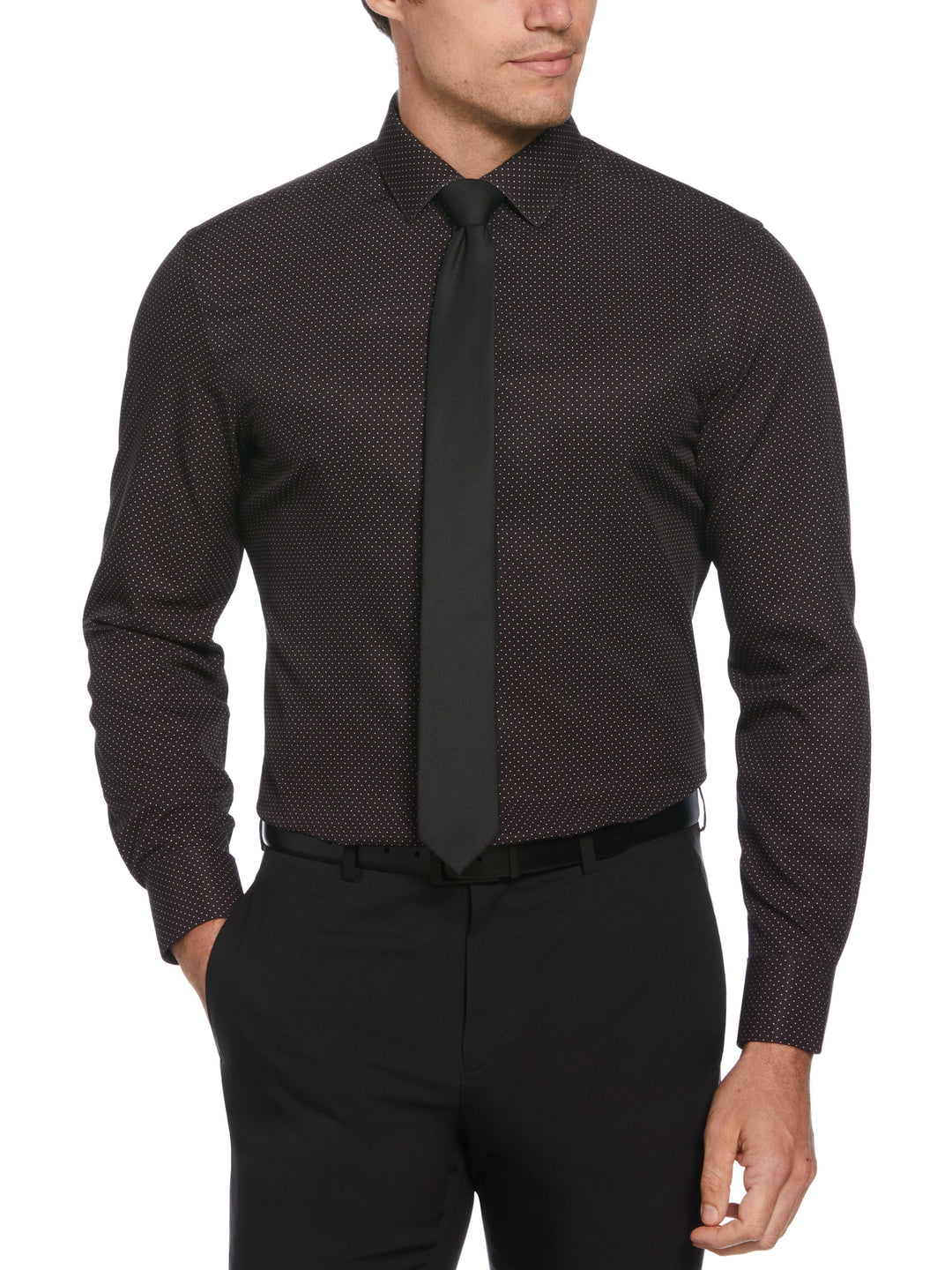 Total Stretch Black Dots Print Shirt (Black) 