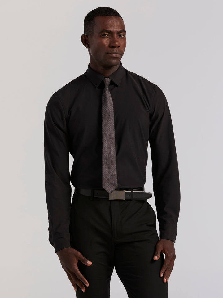 Slim Fit Tech Solid Total Stretch Dress Shirt (Black) 