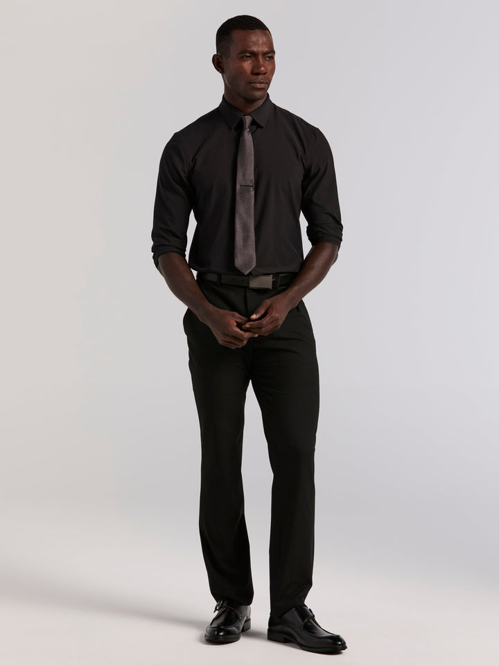 Slim Fit Tech Solid Total Stretch Dress Shirt (Black) 