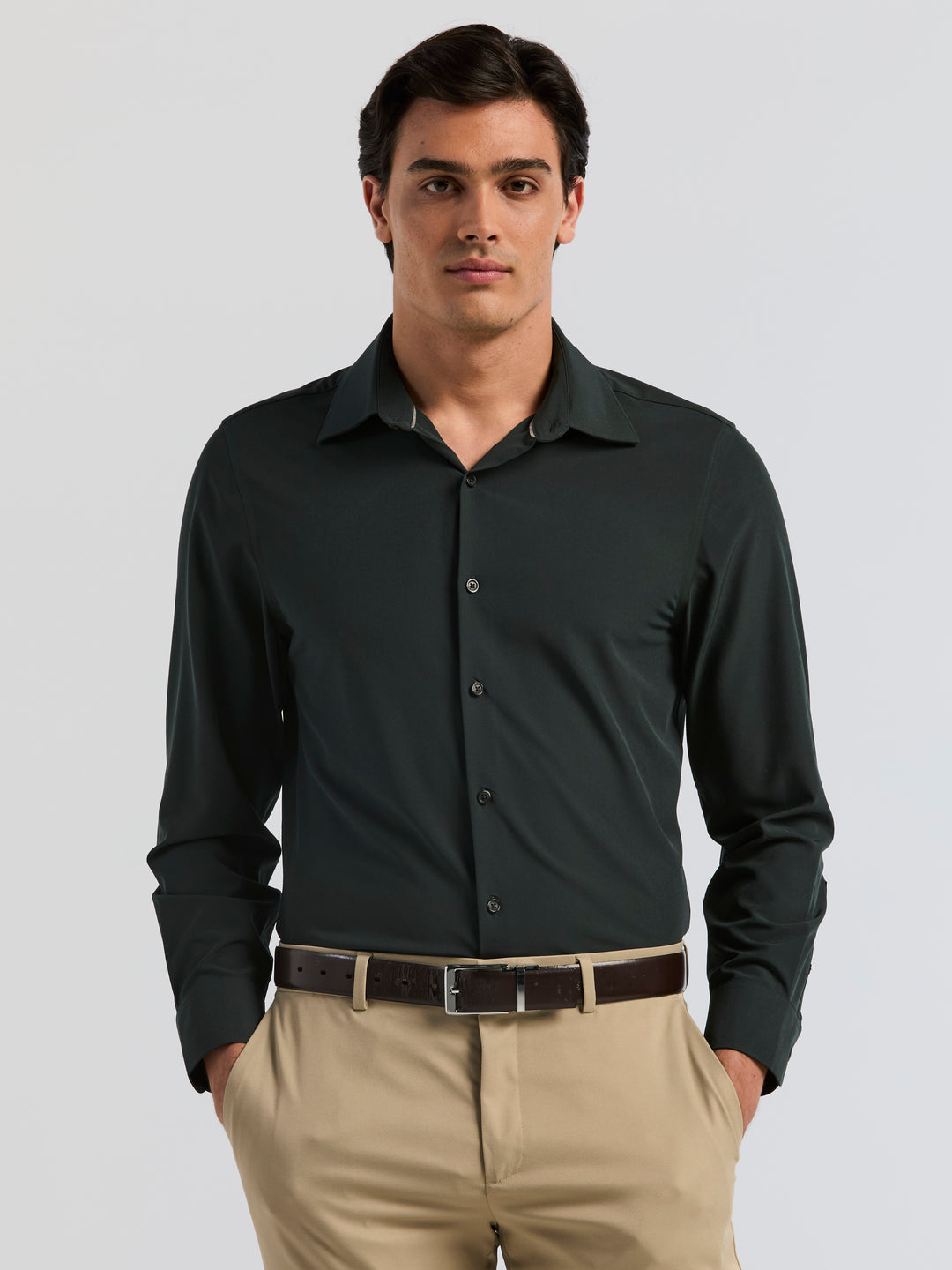 Men's Long Sleeve Slim Fit Solid Dress Shirt (Forest River) 