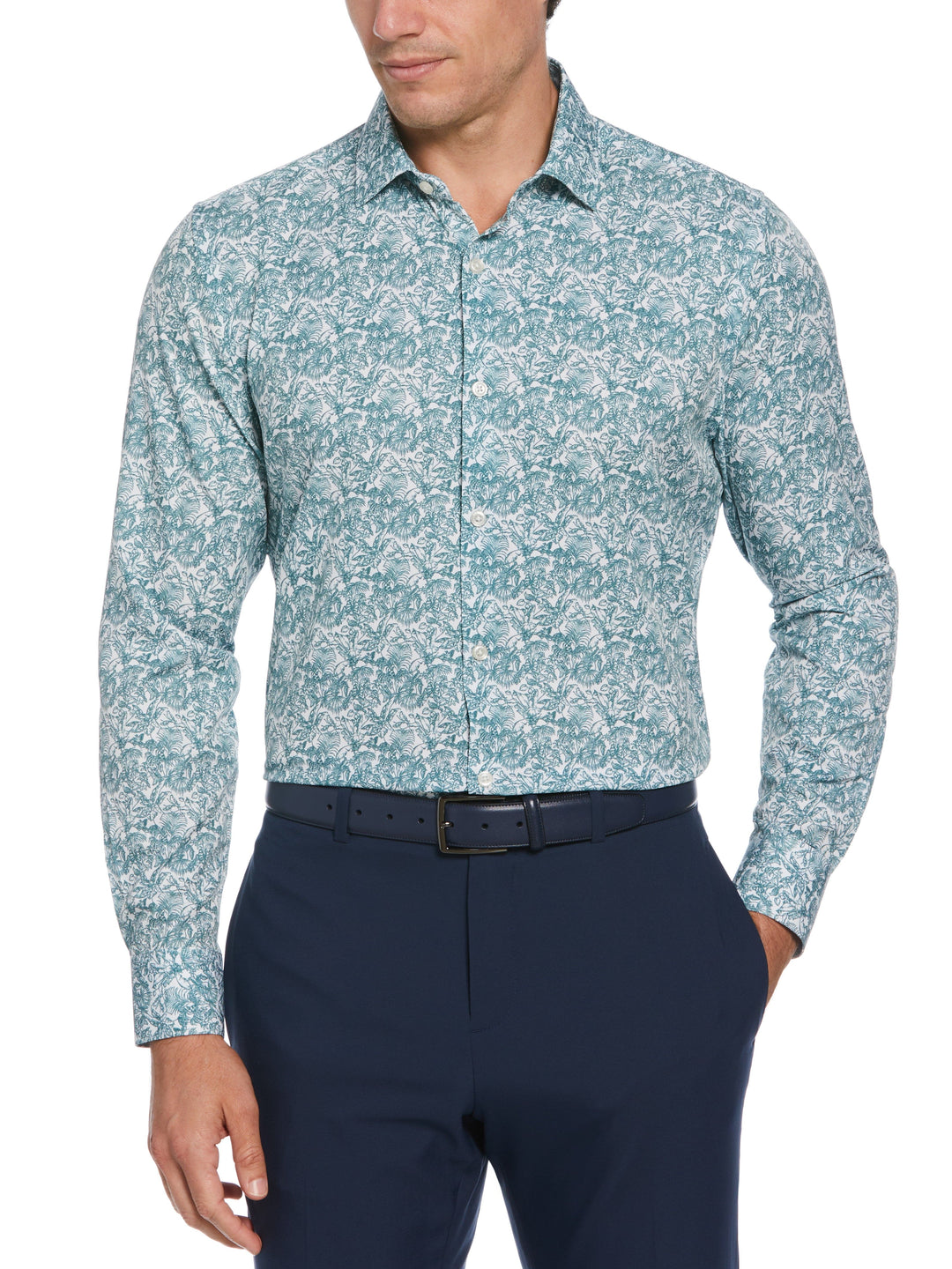 Total Stretch Floral Print Shirt (Blue Wing Teal) 