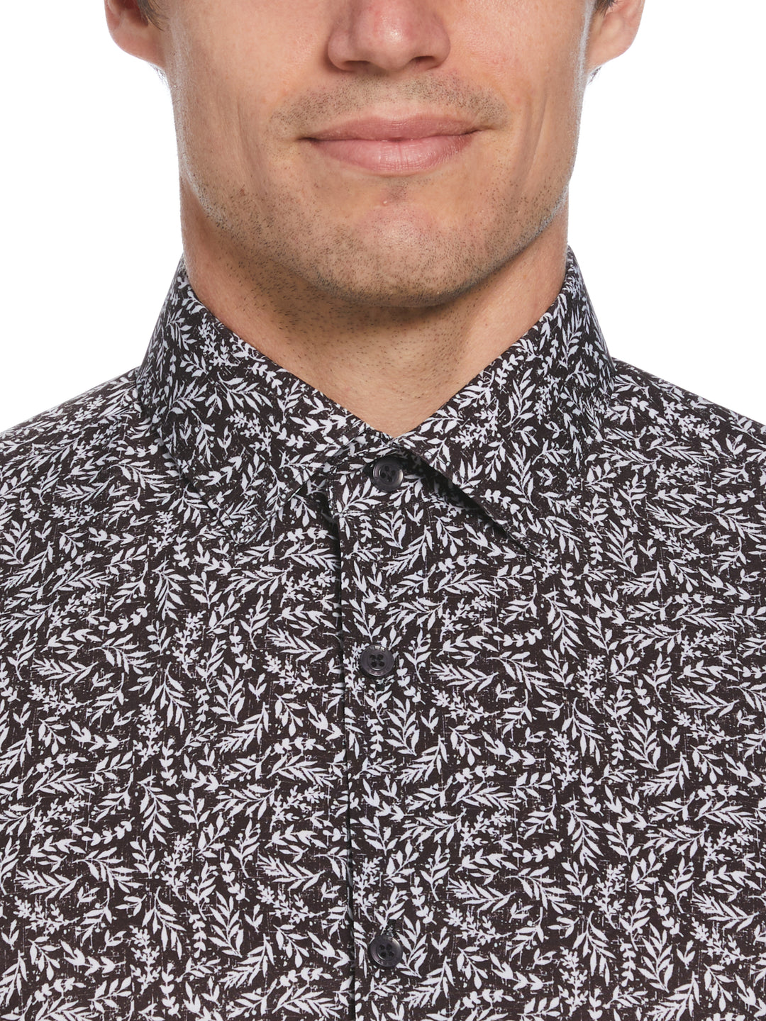 Perry Ellis Outlet Men's Slim Fit Total Stretch Flower Print Shirt in Black, Size 18/34-35, Polyester/Spandex, Floral Long Sleeves