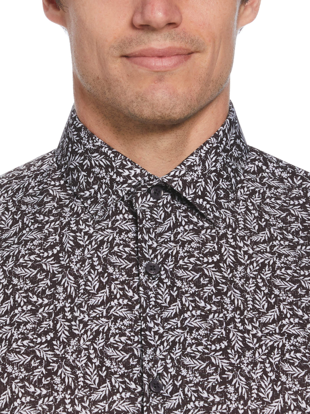 Total Stretch Black Flower Print Shirt (Black) 