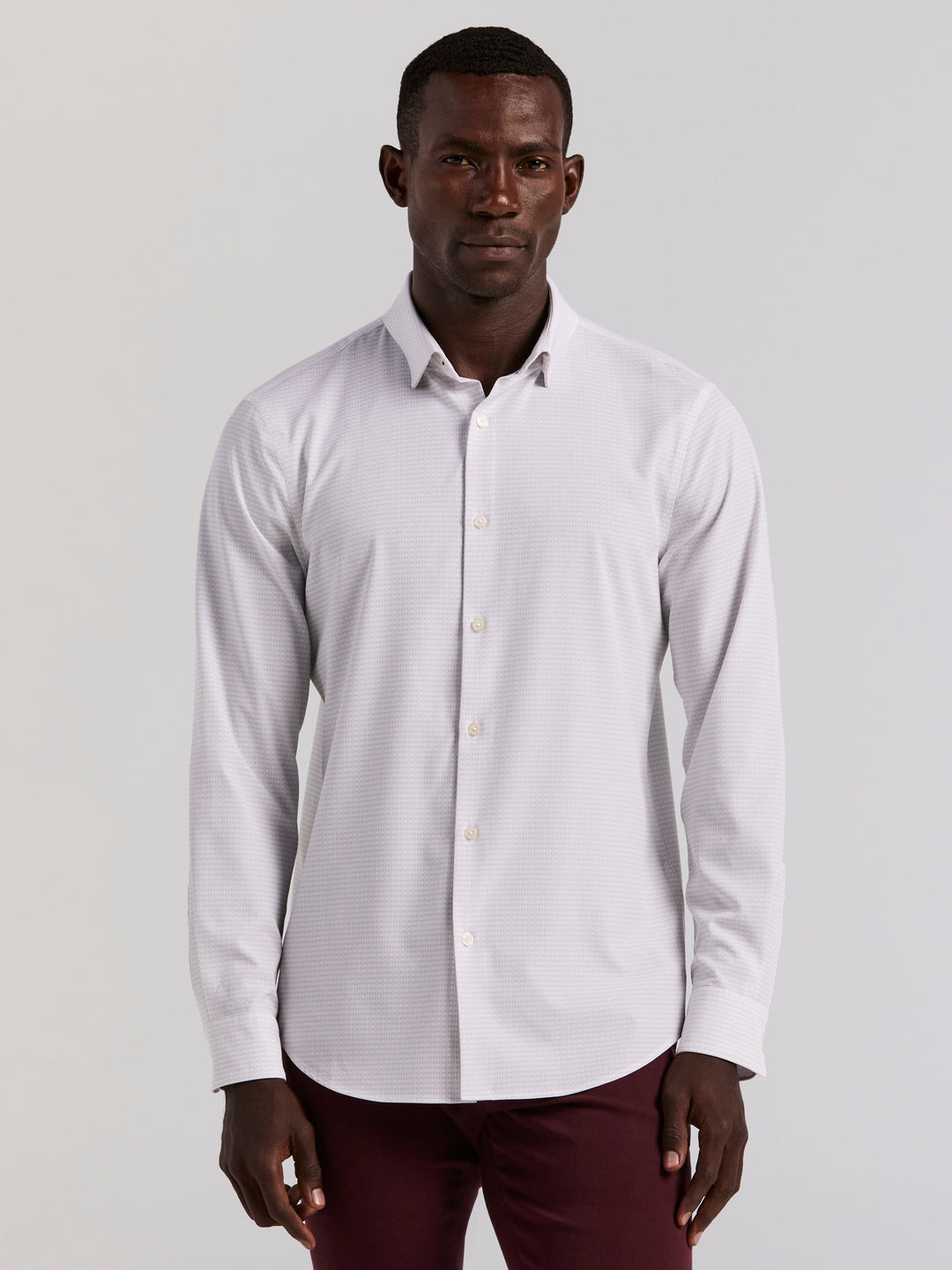 Geo Print Long Sleeve Slim Fit Shirt (Bright White) 