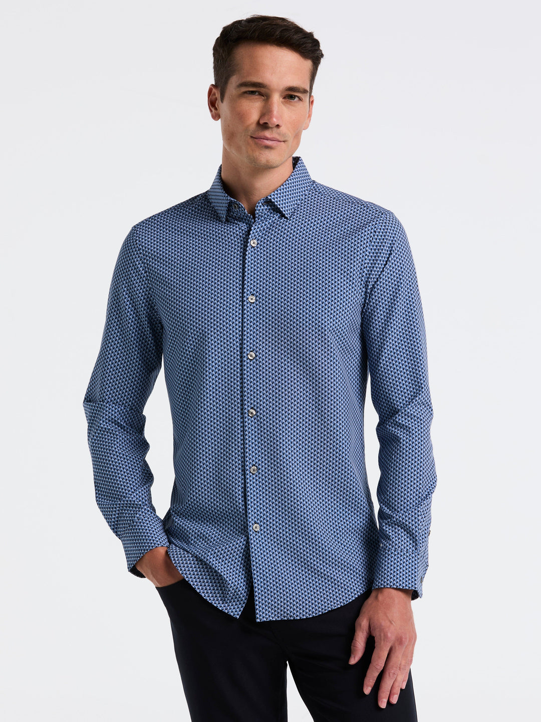 Slim Fit Long Sleeve Geo Print Shirt (Coronet Blue) 
