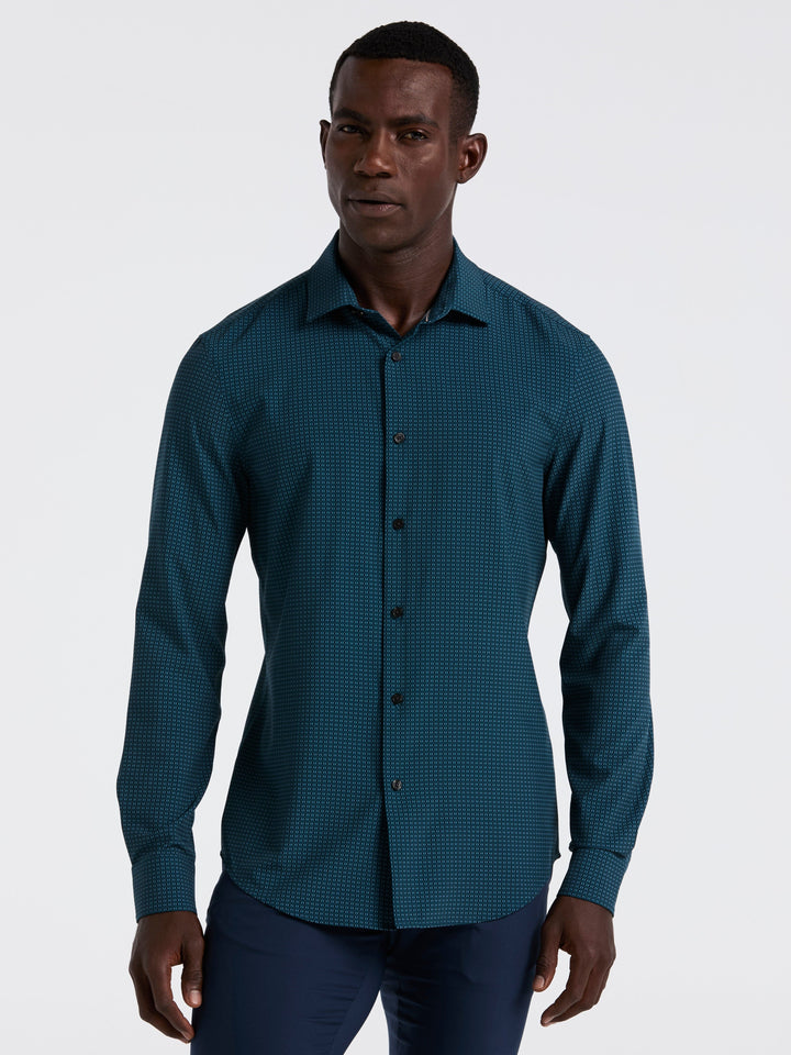 Geo Print Long Sleeve Slim Fit Shirt (Reflecting Pond) 