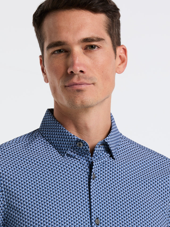 Slim Fit Long Sleeve Geo Print Shirt (Coronet Blue) 