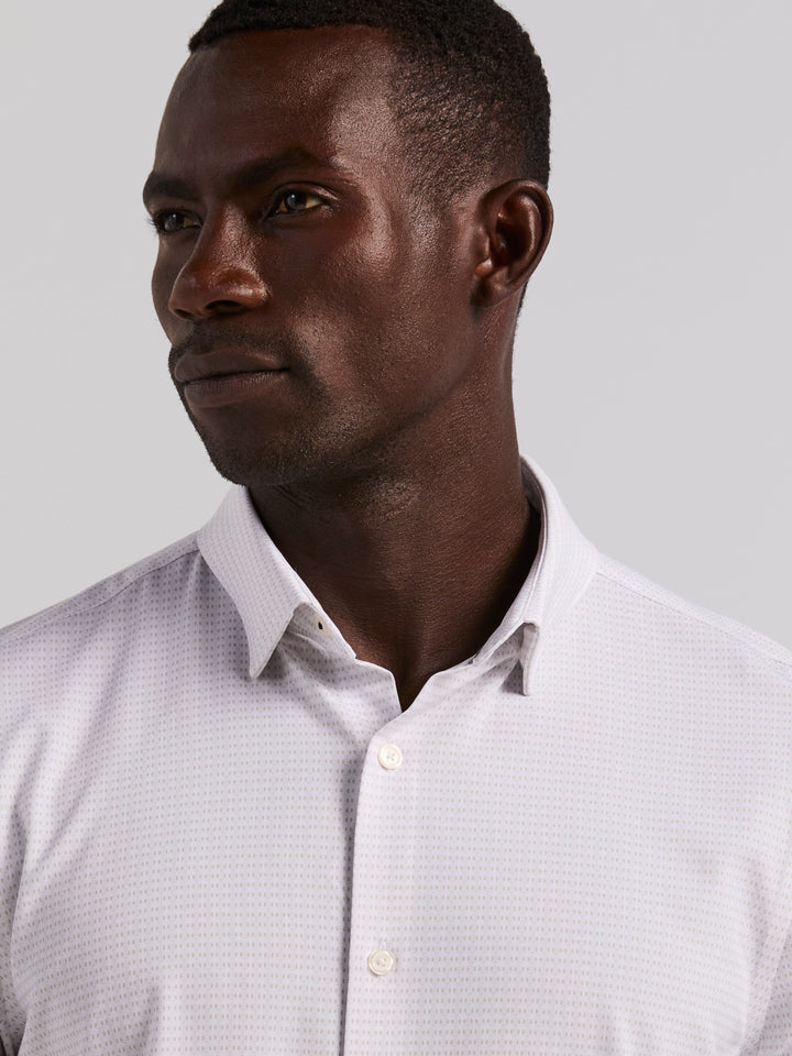 Geo Print Long Sleeve Slim Fit Shirt (Bright White) 