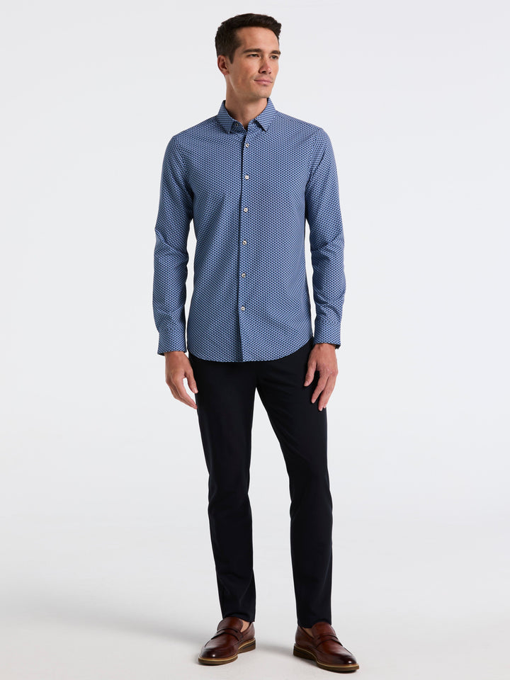 Slim Fit Long Sleeve Geo Print Shirt (Coronet Blue) 