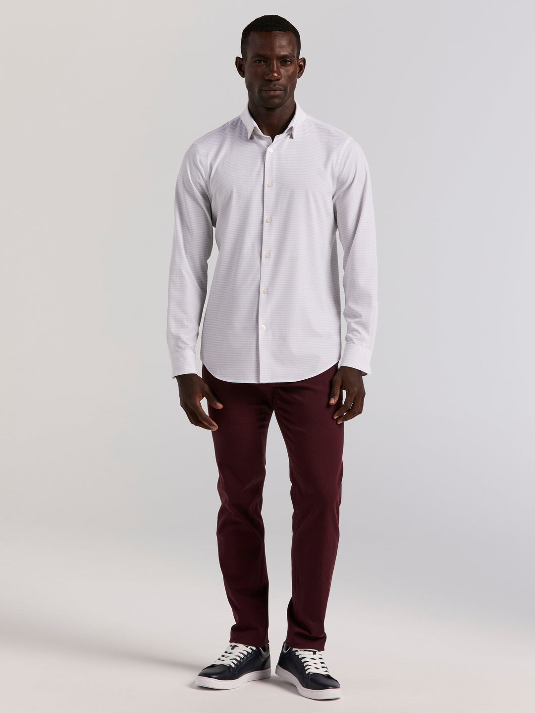 Geo Print Long Sleeve Slim Fit Shirt (Bright White) 