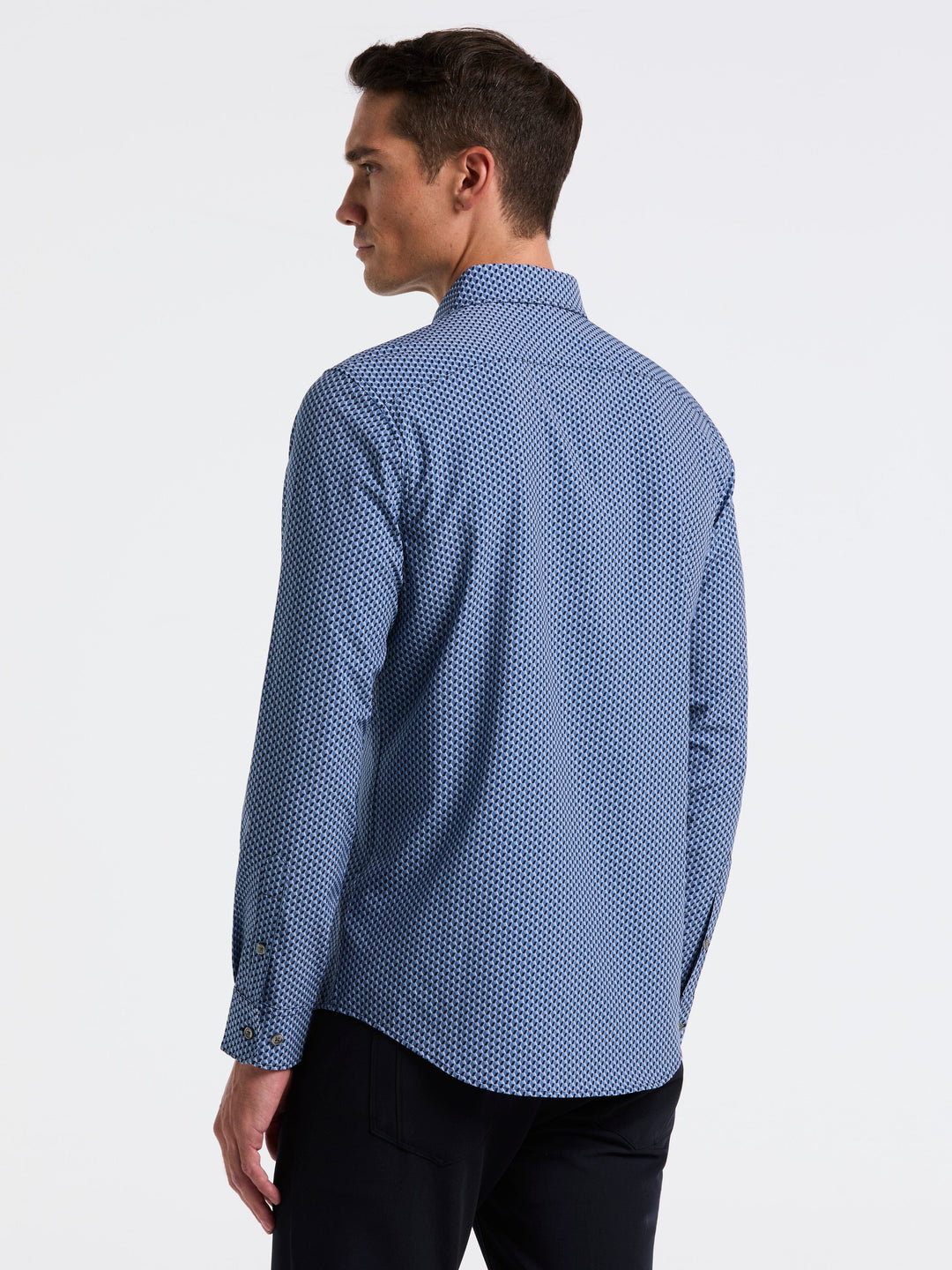 Slim Fit Long Sleeve Geo Print Shirt (Coronet Blue) 
