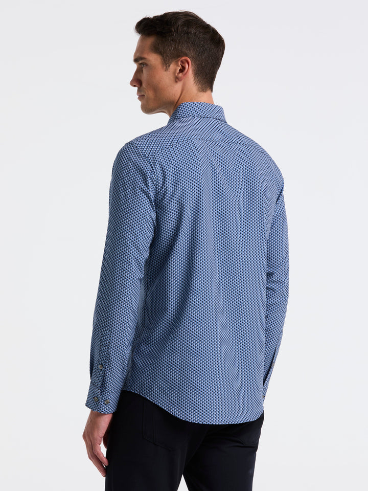 Slim Fit Long Sleeve Geo Print Shirt (Coronet Blue) 