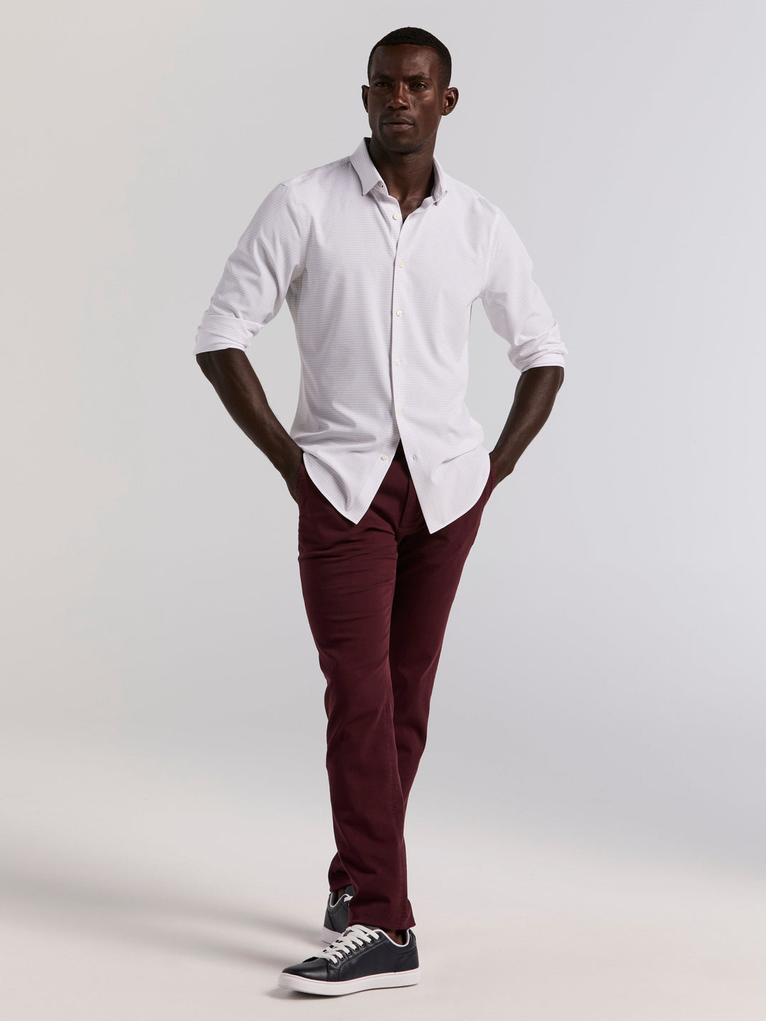 Geo Print Long Sleeve Slim Fit Shirt (Bright White) 