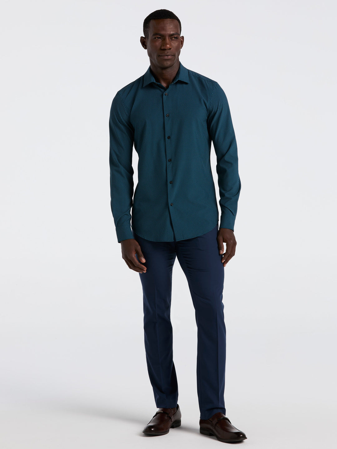 Geo Print Long Sleeve Slim Fit Shirt (Reflecting Pond) 