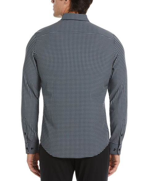 Slim Fit Total Stretch Geometric Pattern Shirt (Black) 