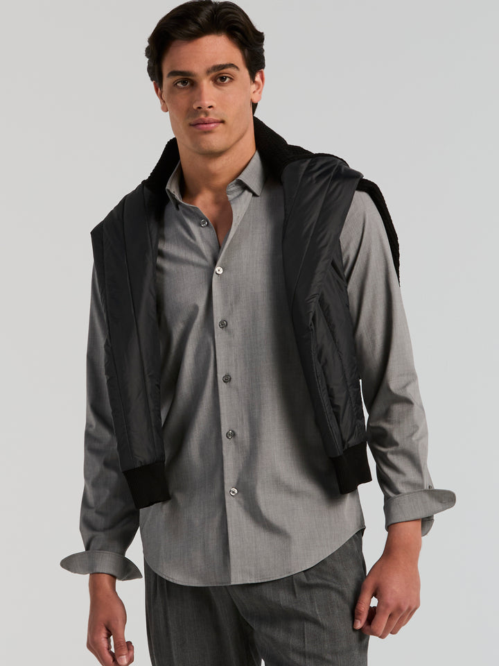 Slim Fit Twill Long Sleeve Performance Tech Shirt (Magnet) 