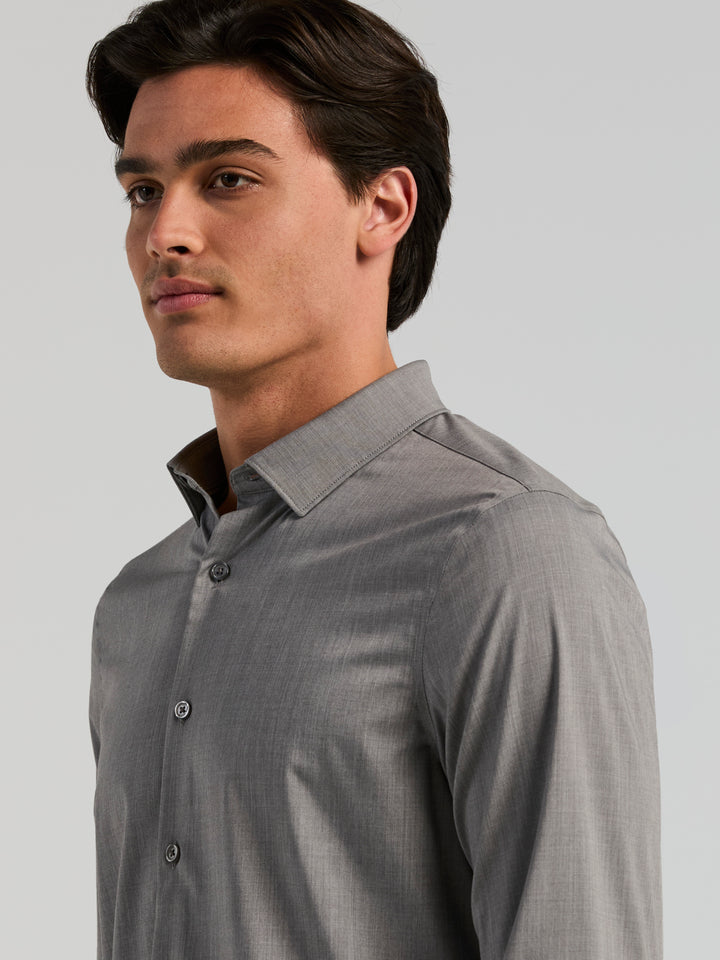 Slim Fit Twill Long Sleeve Performance Tech Shirt (Magnet) 