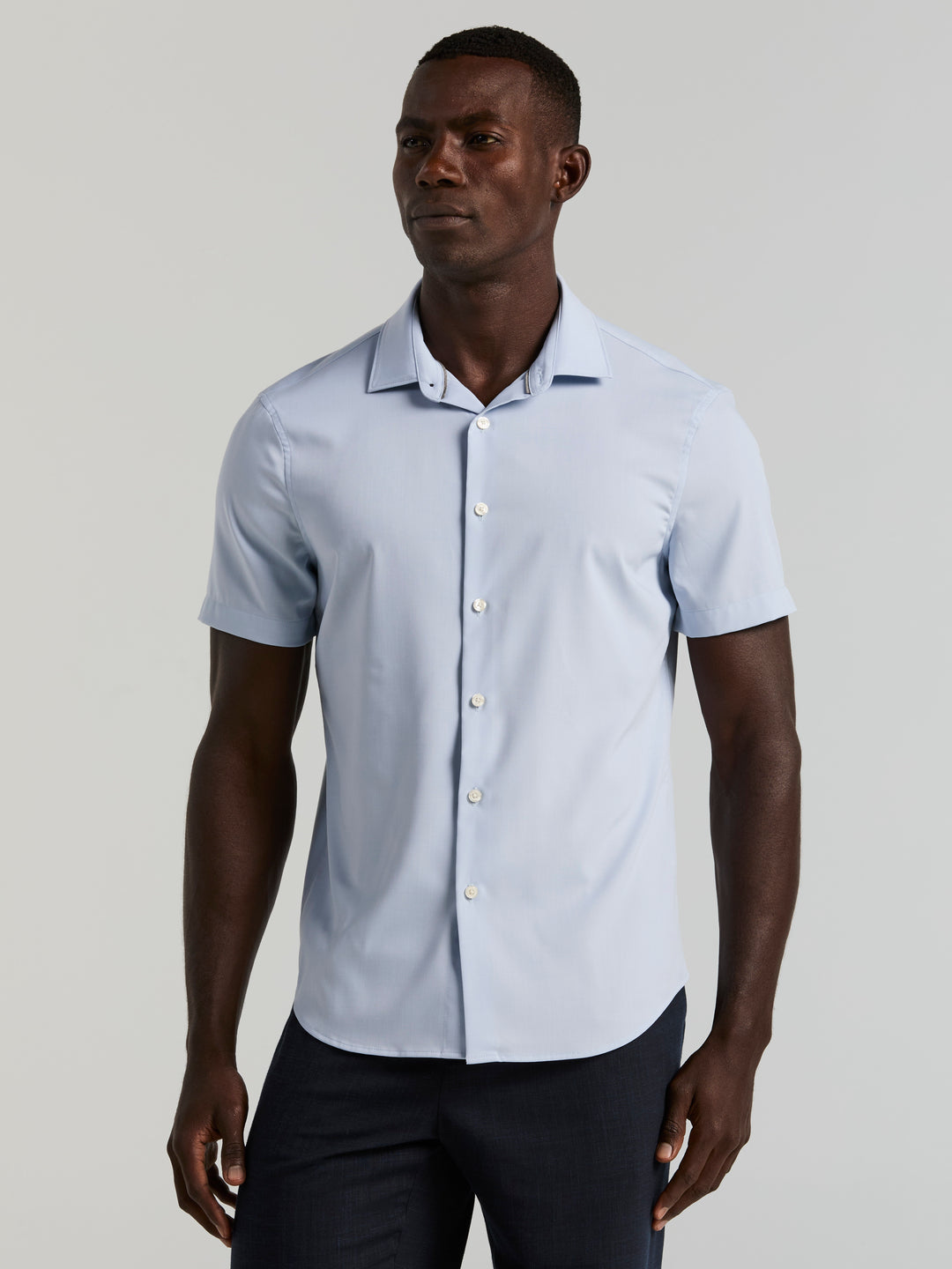 Perry Ellis Men's Slim Fit Total Stretch Heathered Short Sleeve Shirt in Kentucky Blue, Size Small, Polyester/Elastane, Solid