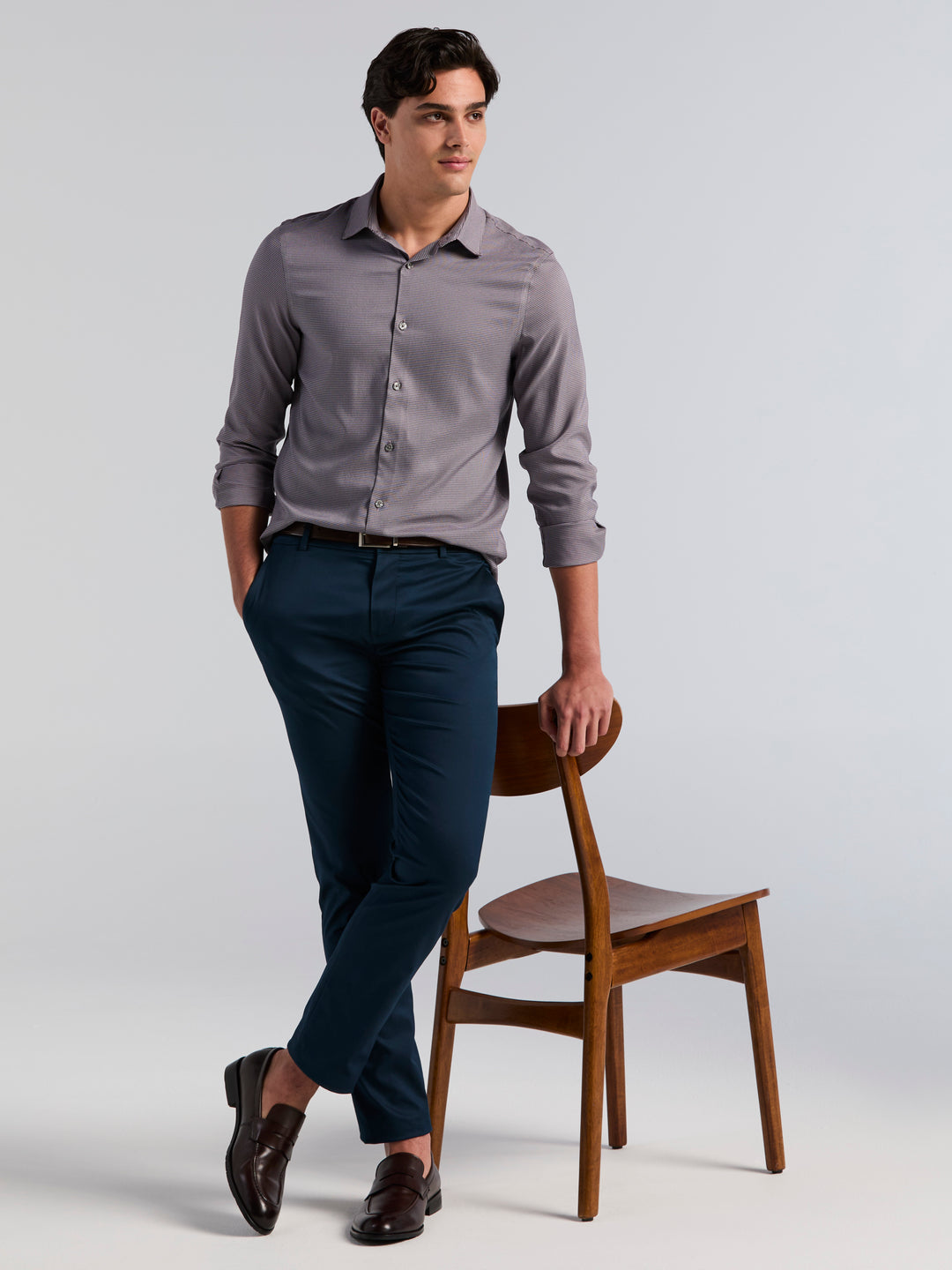 Houndstooth Twill Long Sleeve Shirt (Nightshade) 
