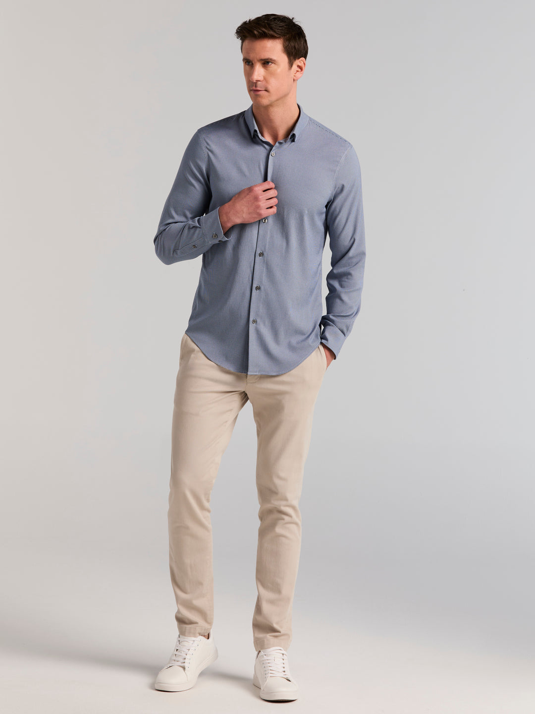 Houndstooth Twill Long Sleeve Shirt (Pageant Blue) 