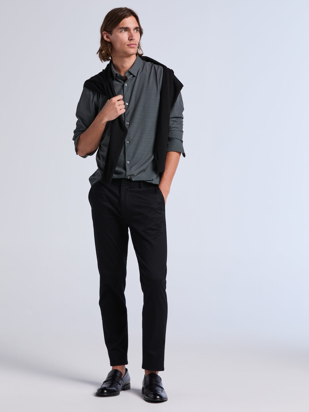 Slim Fit Micro Geo Print Long Sleeve Shirt (Forest River) 