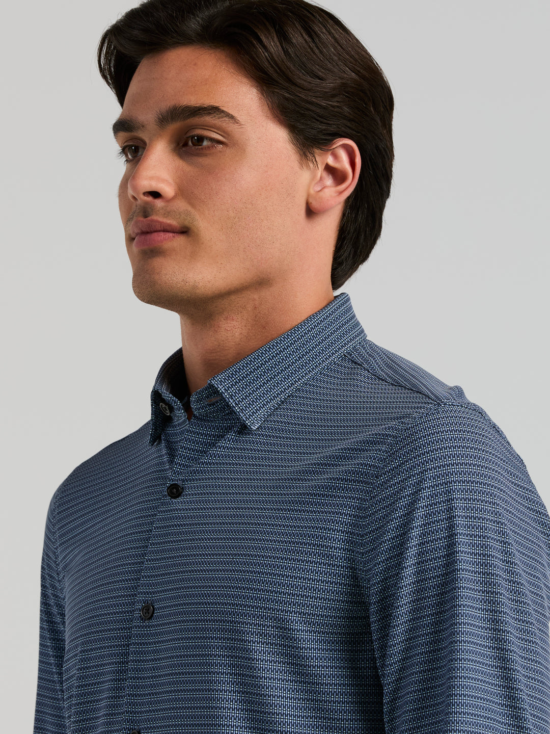 Slim Fit Micro Geo Print Long Sleeve Shirt (Dark Sapphire) 