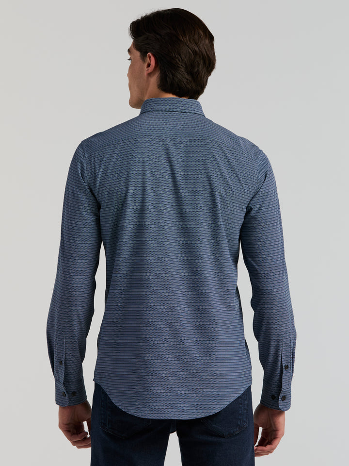 Slim Fit Micro Geo Print Long Sleeve Shirt (Dark Sapphire) 