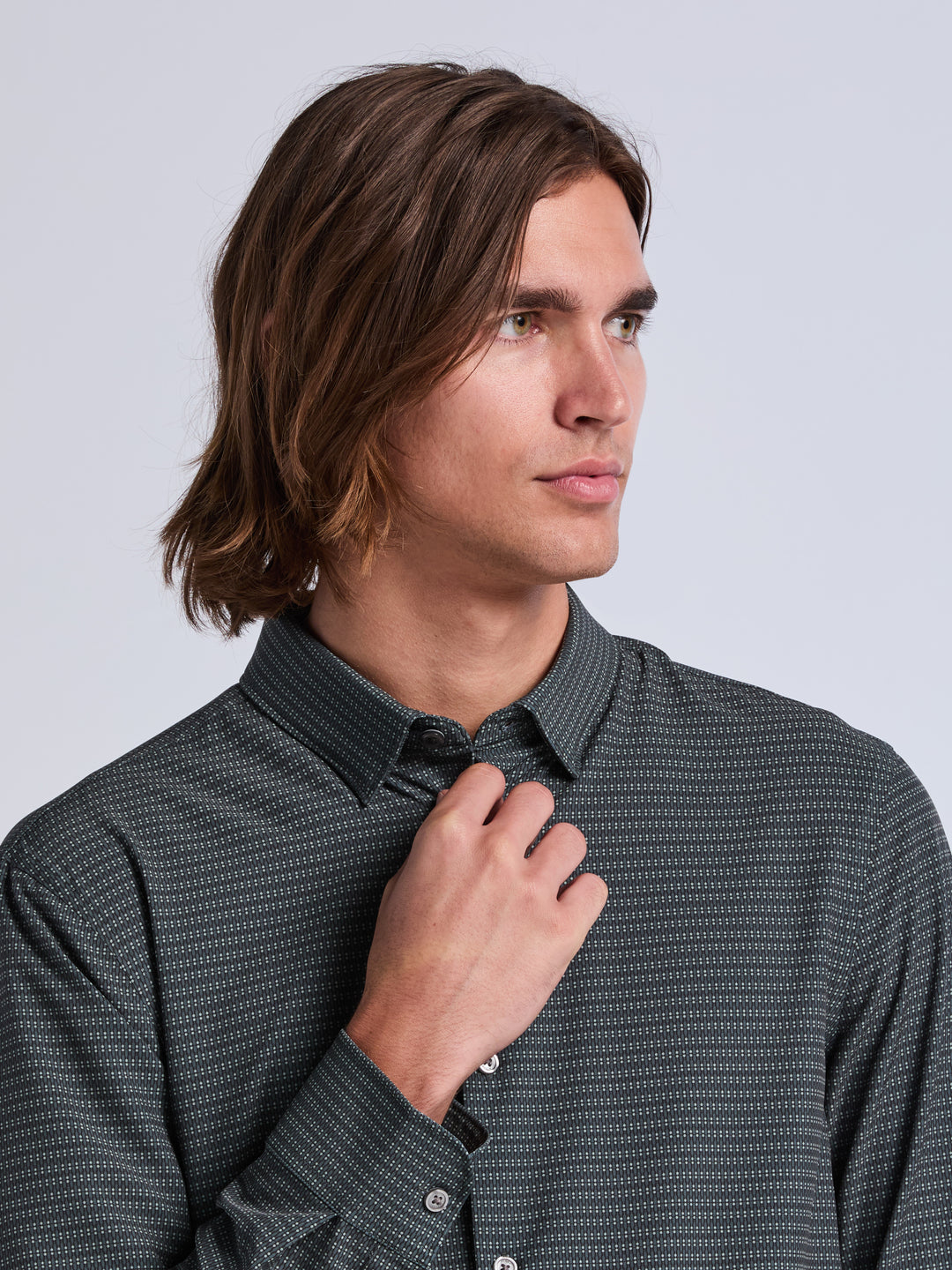 Slim Fit Micro Geo Print Long Sleeve Shirt (Forest River) 