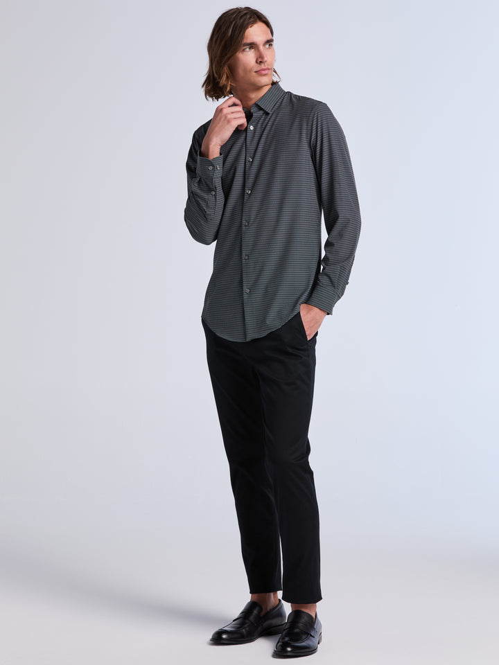 Slim Fit Micro Geo Print Long Sleeve Shirt (Forest River) 