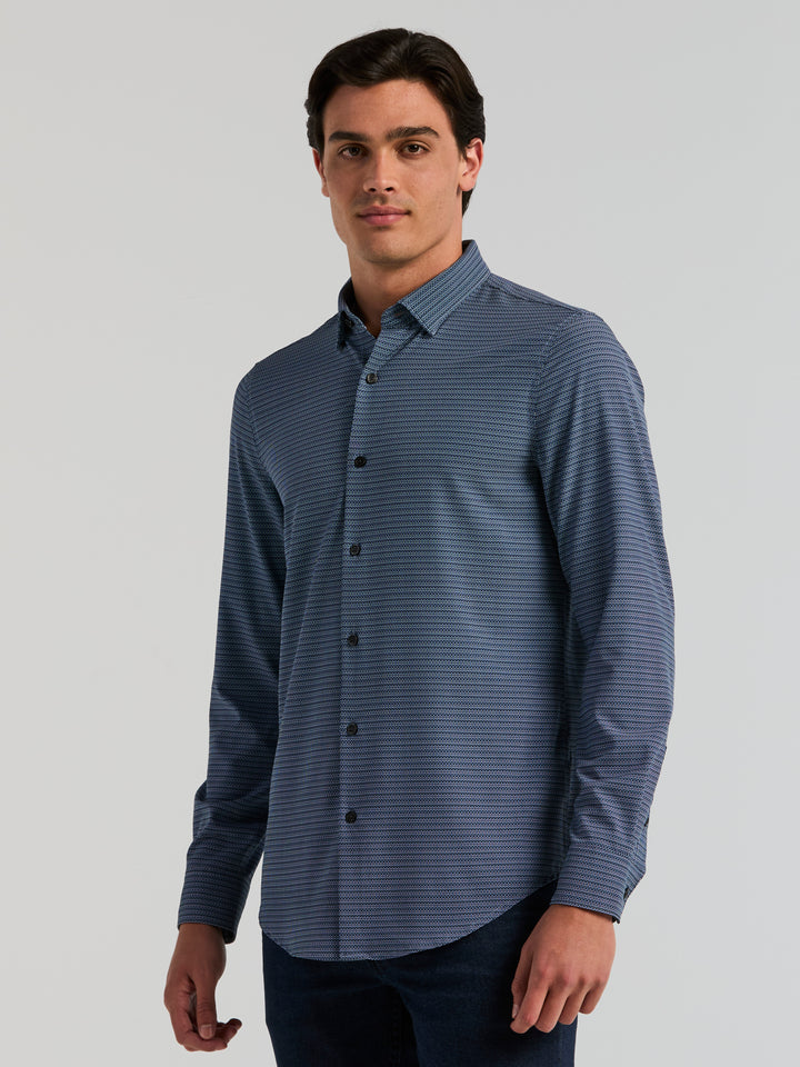 Slim Fit Micro Geo Print Long Sleeve Shirt (Dark Sapphire) 