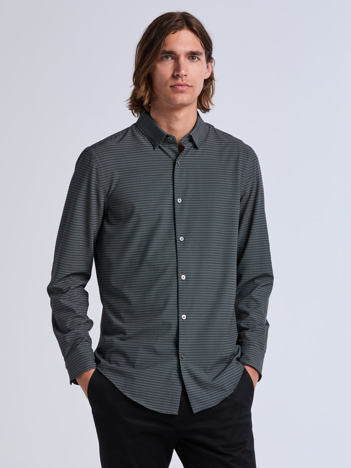 Slim Fit Micro Geo Print Long Sleeve Shirt (Forest River) 