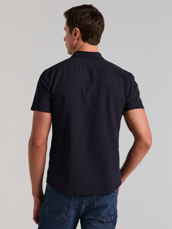 Solid Seersucker Slim Fit Shirt (Dark Sapphire) 