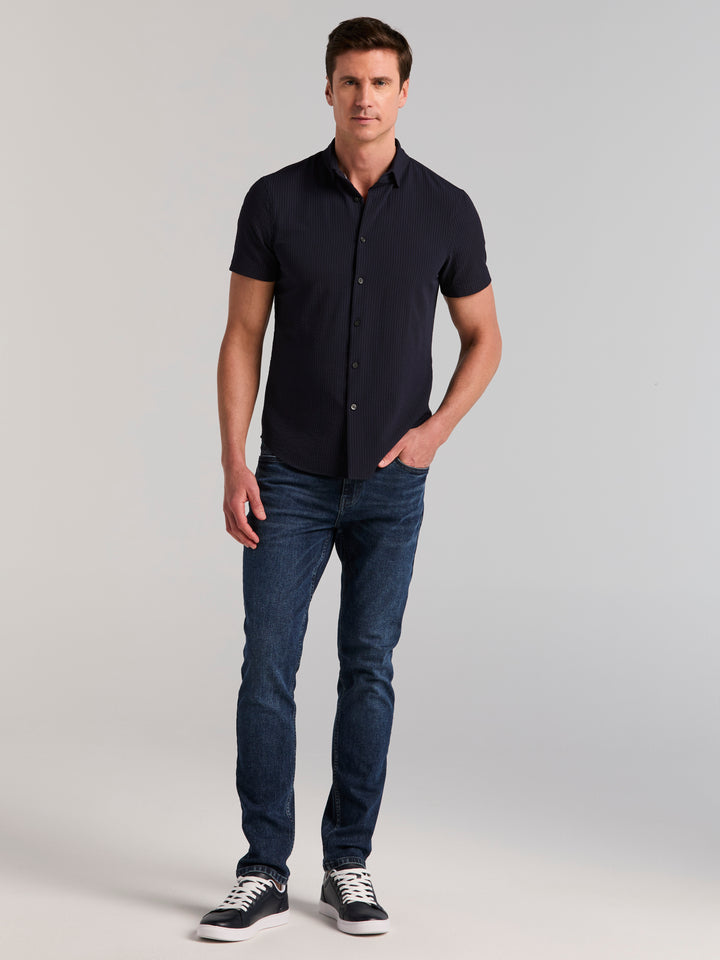 Solid Seersucker Slim Fit Shirt (Dark Sapphire) 