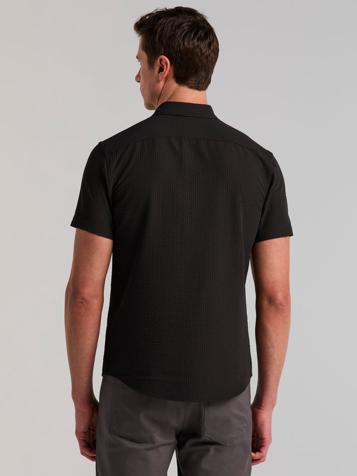 Solid Seersucker Slim Fit Shirt (Black) 