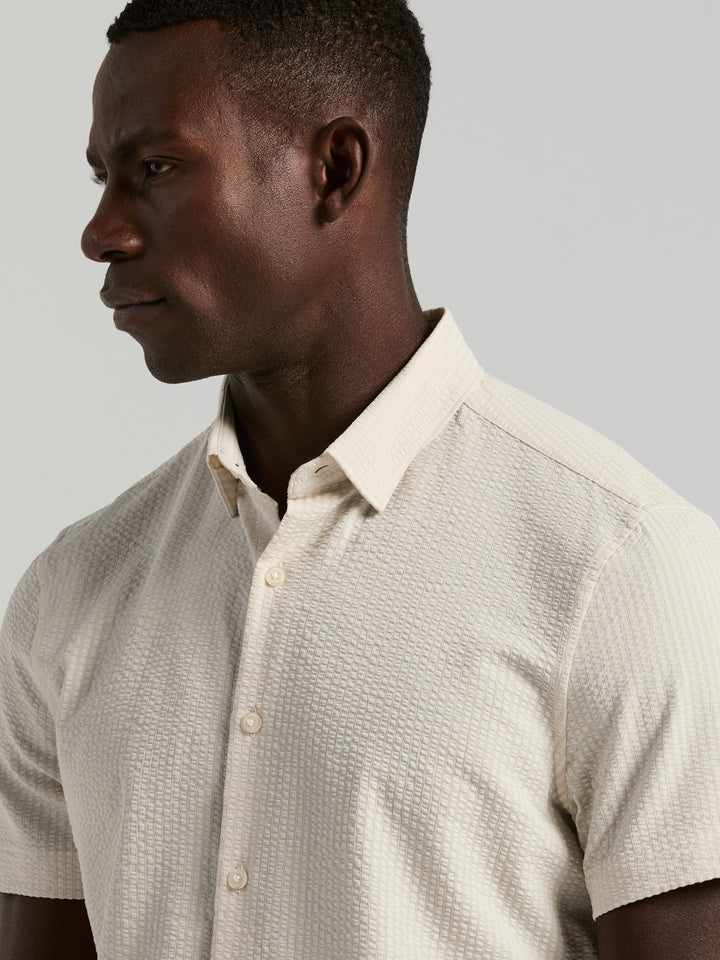 Solid Seersucker Slim Fit Shirt (Silver Birch) 
