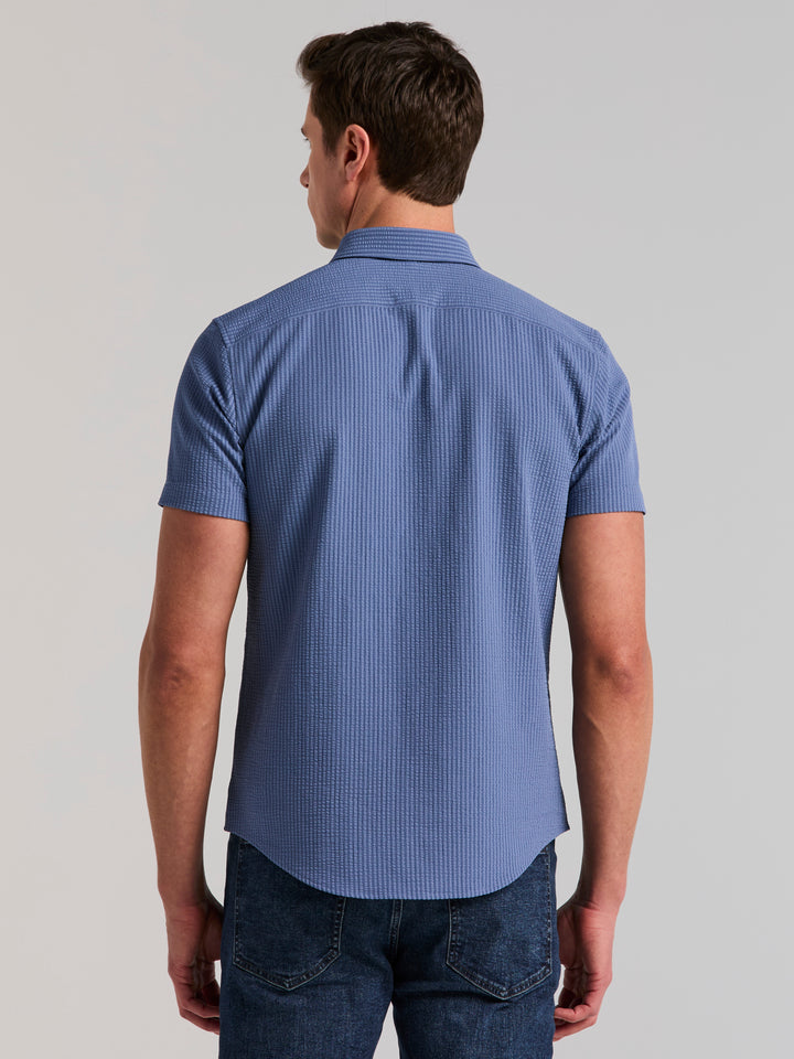 Solid Seersucker Slim Fit Shirt (Coastal Fjord) 