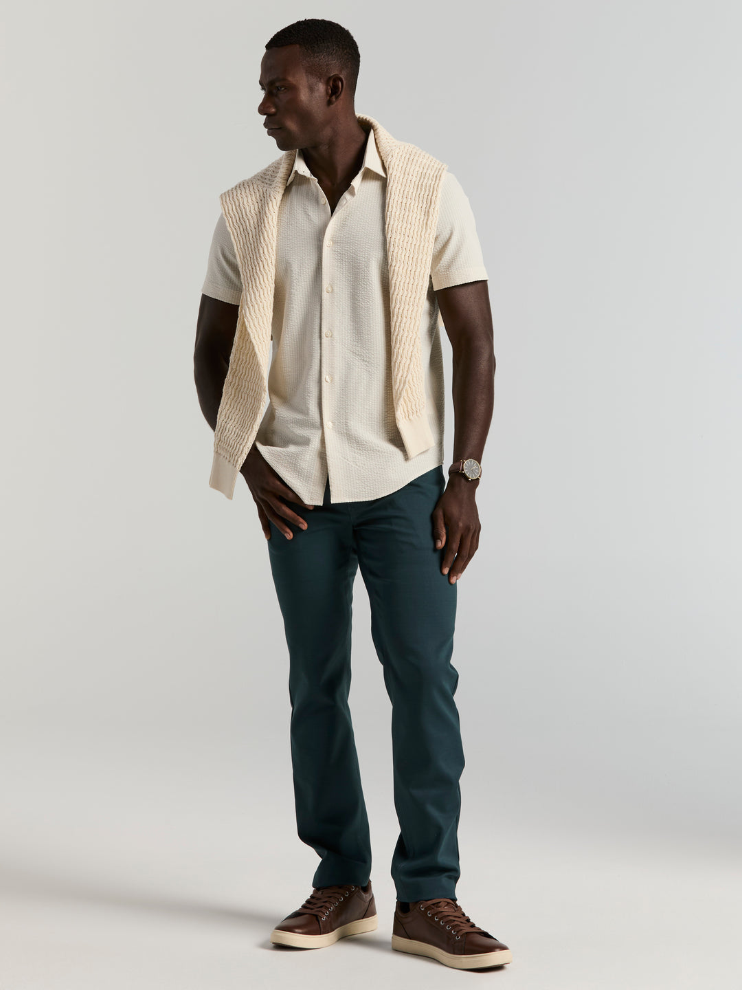 Solid Seersucker Slim Fit Shirt (Silver Birch) 