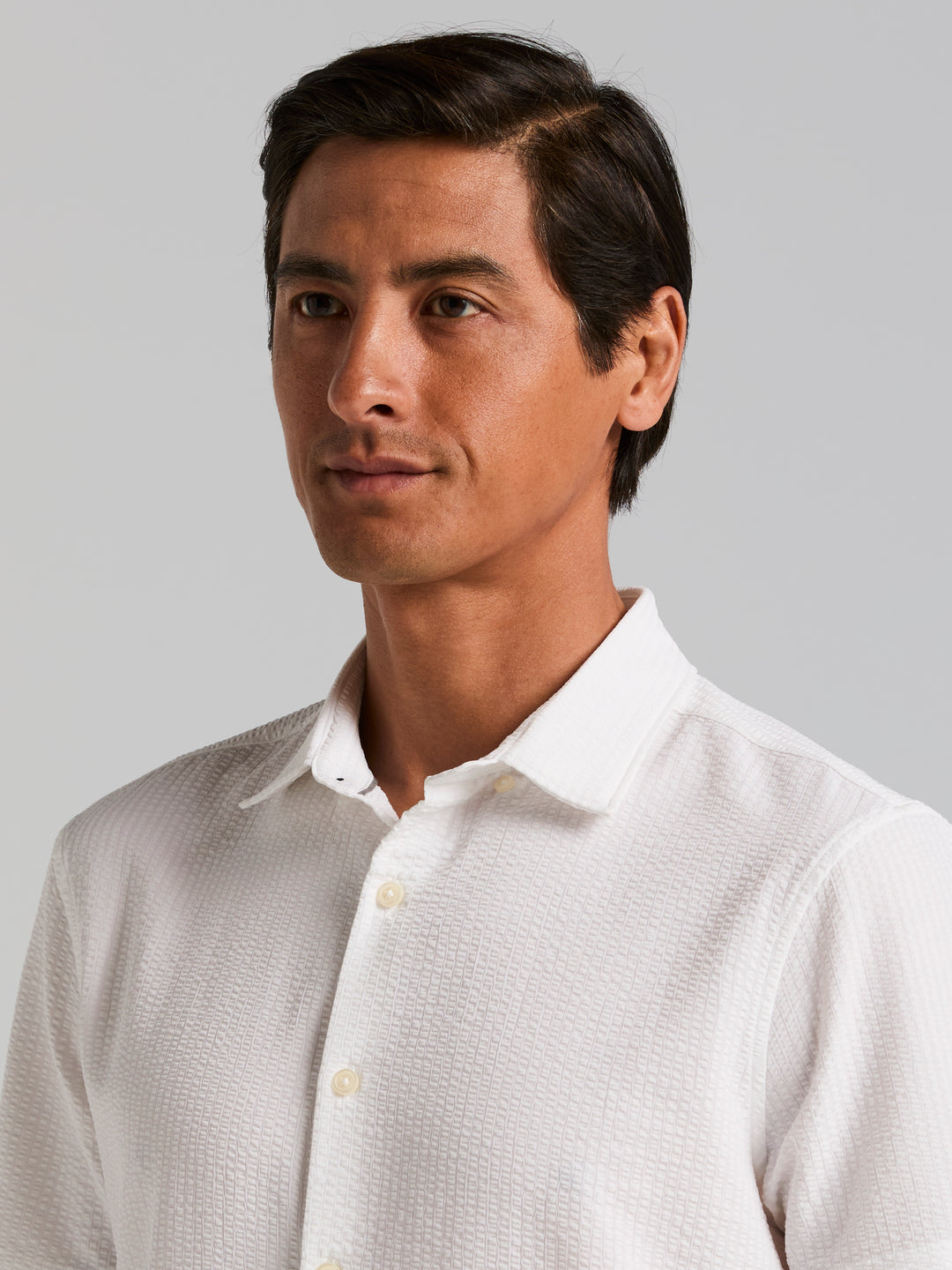 Solid Seersucker Slim Fit Shirt (Bright White) 