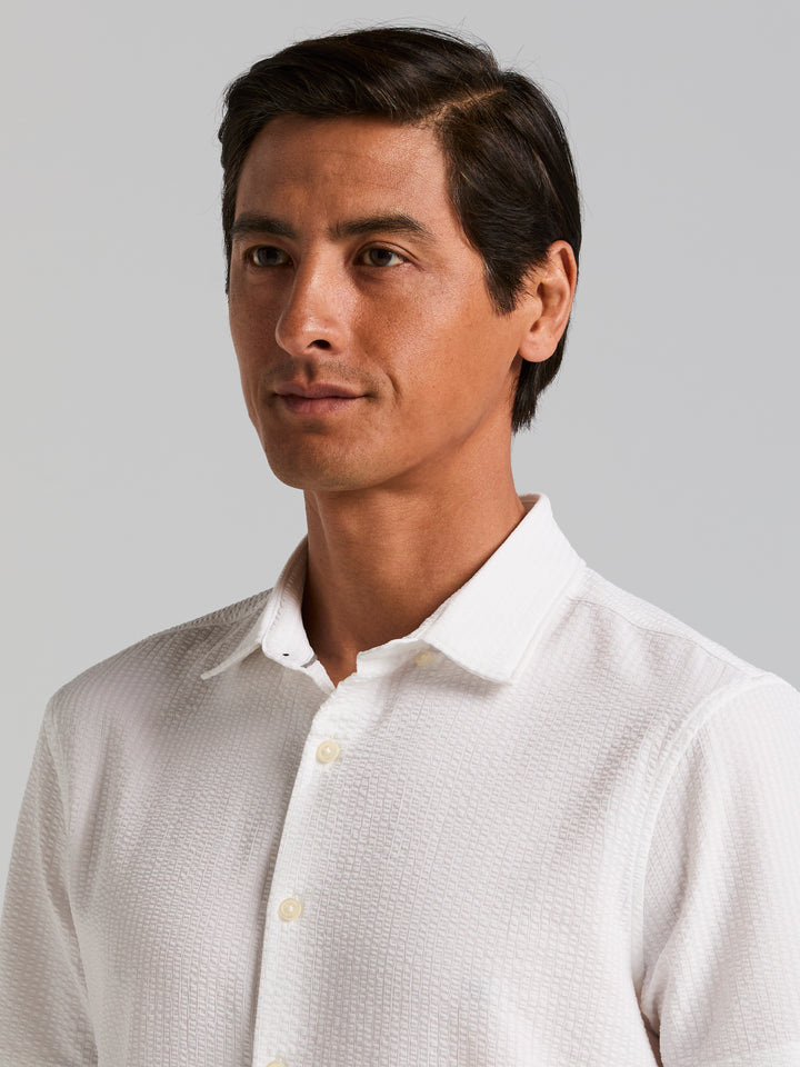 Solid Seersucker Slim Fit Shirt (Bright White) 